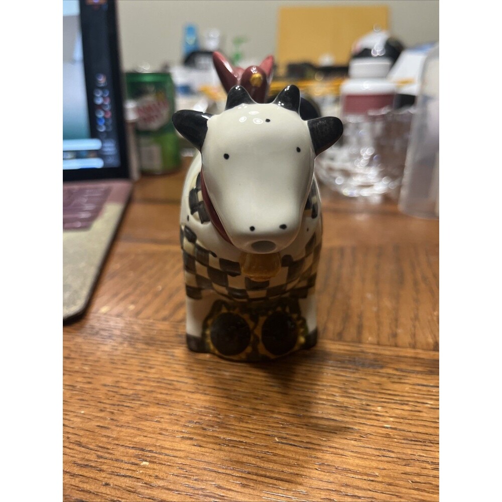 Debbie Mumm Sakura Creamer Checkered Cow Red Bird Sunflower Farmhouse Decor